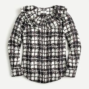 Collection silk twill ruffle-collar top in plaid